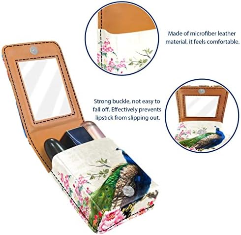 ORYUEKAN Mini torba za šminkanje sa ogledalom, torbica za kvačilo od umjetne ruževe, klasični cvijet božura Peacock Blossom Vintage