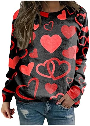 Sretan zaljubljeni košulje za Valentinovo na vrhu vrata dugih rukava duge rukave vole srčane grafičke majice Par majice vrhovi