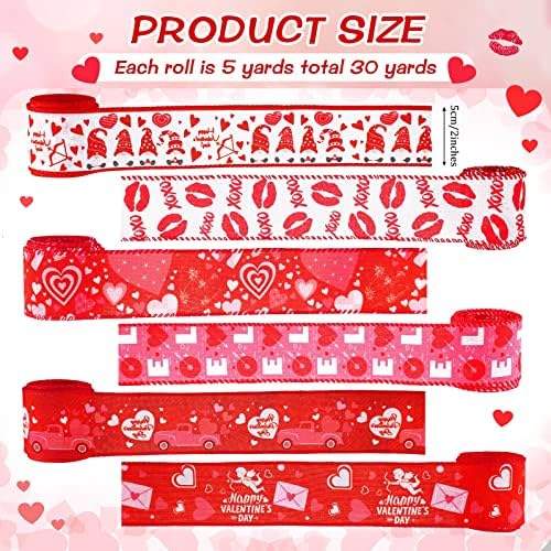 6 Rolls 30 metara Valentinovo trake Love srce uzorak Wired Edge Ribbon Sretan Dan zaljubljenih trake za Valentine poklon Wrap DIY