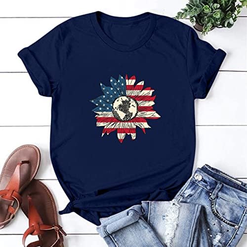 Košulje 4. srpnja Žene Američka zastava Ljeto kratki rukav O-izrez T-majica Stripes Stars Loot Fit Ležerne tipke