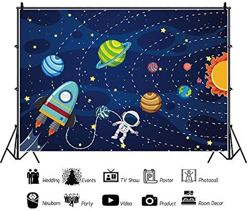 Leowefowa Cartoon space themed Backdrop 5x3ft vinil nebeska tijela raketne planete Astronaut pravi revoluciju oko Sunca slikovita