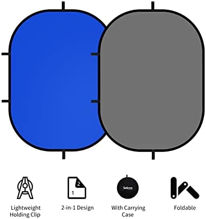 Selens 3x5ft plavo siva pozadina, Iskačuća preklopna pozadina od muslina 2-u-1 pozadinska ploča sa kopčom i torbom za nošenje za portretnu