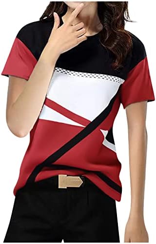 Ženski vrhovi casual kratkih rukava CATH CACT majica Casual Geometric Print Tunic Radne košulje Boja bloka labavo pulover Bluze
