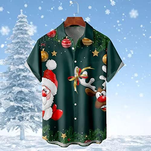 XXBR božićna majica za muškarce Hawaiian opušteno-fit majice s kratkim rukavima dolje majice Santa Claus Reindeer Print Party Tops Tenis Golf Turtleneck Aloha Revel Košulje na otvorenom Vruće vertikalne pruge