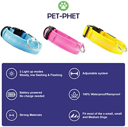 PET PHET ovratnik za pse - vodootporan sa ovratnikom za pse za noćnu sigurnost, svakodnevna upotreba, noćne šetnje, kampiranje i planinarenje