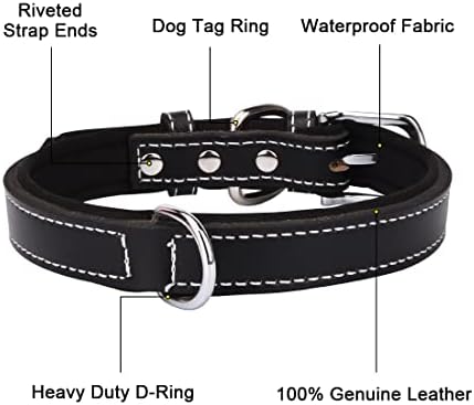 Pravi kožni ovratnik za pse za male srednje velike pse Izdržljivi dvostruki D prsten mekani podstavljeni kožni štenad ovratnik crni