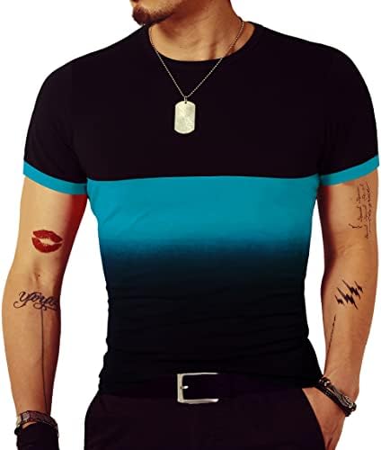 LOGEEYAR Muška tanka majica kontrastne boje Tee gradijent šavova kratki rukavi pamučni vrhovi
