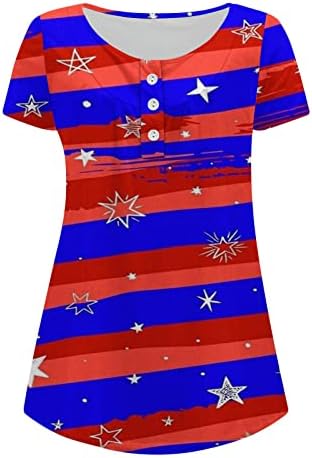 Ženska američka zastava TEE majica sakrij trbuh tunika Ležerna patriotska dana nezavisnosti Top bluze s kratkim rukavima Henley majica