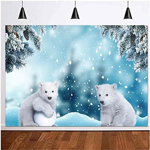 Zimski bijeli Polarni medvjed fotografija pozadina ledeni snijeg Božić Baby tuš djeca Rođendanska zabava pozadina pahuljica šuma Božićna