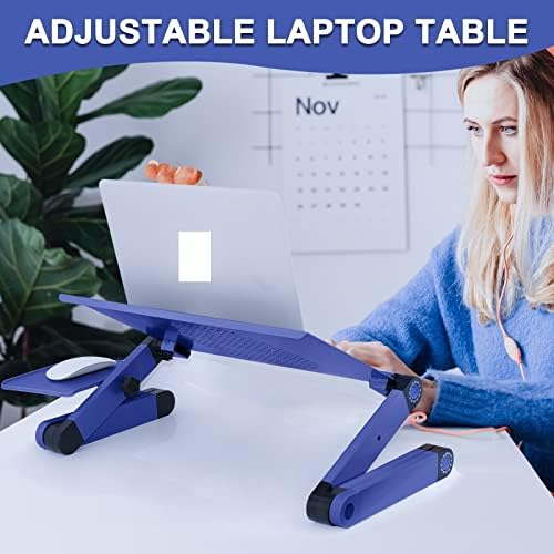 Ylyajy laptop stol za krevet ugodan aluminijumski krug stalak za rad sa 2 ventilatora miša preklopljiva stalak za notebook tablet