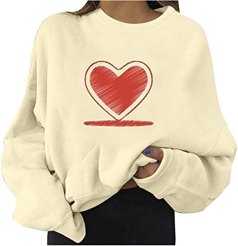 Slatka dukserica za srce za ženske ležerne košulje s dugim rukavima Valentines Modni vrhovi labavi fit bluza Tunnic Tees