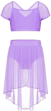 Yizyif Girl Child Athletic Lyricl Dancewear kostimi mrežica luk leđa usjev sa asimetričnim suknjem