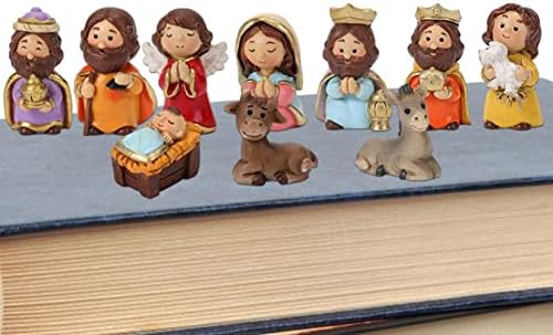 Hulzogul 10pcs Božić Resin jasle scene Ornamenti, Isus figurice setovi sa Djevice Marije figure, Baby Isus rođenja Set, dječje jaslice