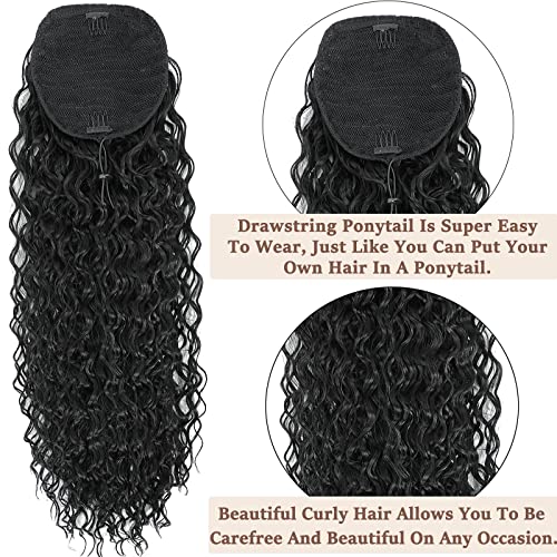 Xconstellation Rep Extension 24 Inch Long Drawstring Ponytail For Women Black Curly Hair Extensions Pony Deep Wave Pony Tails Synthetic
