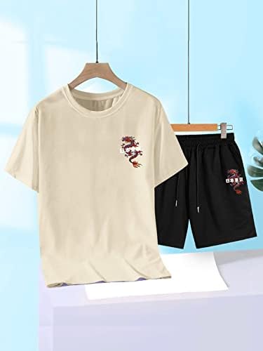 Gorglitter Muška od 2 komada Outfit Letter Crtani grafički majica Navlaka za struk Shars Hights Lounge Set
