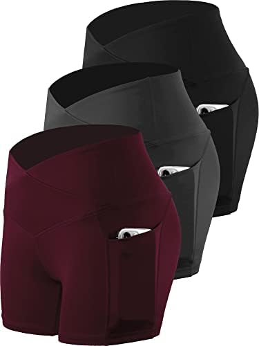 Cadmus 3 pakovanje ženskih V-struka joga kratke hlače Spandex kompresijski biciklističke hlače duboki bočni džepovi