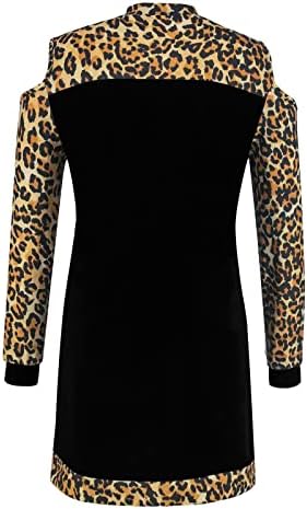 NOKMOPO ženske ležerne haljine midi duljine casual leopard panela u boji na rame s dugim rukavima ravna haljina