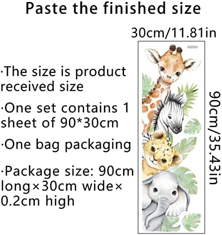 35,4 x 11,8 inča akvarelne naljepnice za životinje iz džungle zidne naljepnice za šumske životinje zidne naljepnice za životinje slonova
