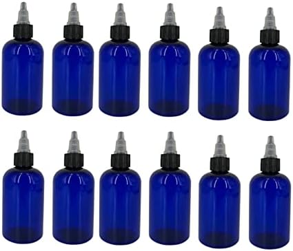 4 oz plave bostonske plastične boce -12 Pakovanje prazno ponovno punjenje boca - BPA besplatno - esencijalna ulja - aromaterapija | Crna / prirodna Twist Top Cap - izrađena u SAD - prirodnim farmama