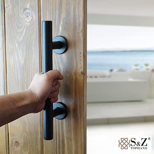 S & Z Tophand® 12 inčni kliznih kolonskih vrata crnim hardverom, postavljen crni praškasti premazan krug okrugli oblik - fit 1 3/8-1 3/4 debljina vrata, teška čelična vrata