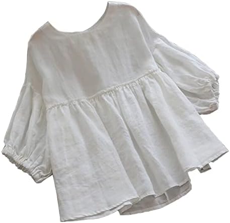 Qcemeni pamučne platnene bluze za žene presvučene polovine rukav na vrhu ljetne majice sa solidne modne majice casual majice