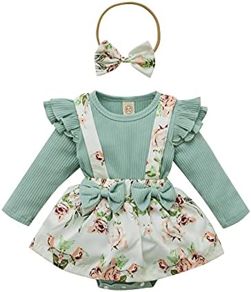Hoanselay novorođenčad novorođene djevojke s rebrastim dugim rukavima BodySuits haljina bowknot cvjetni kombinezoni s proljetnim odjećima
