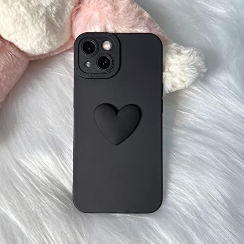 I-MGAE-IN-AR Slatka 3D futrola za srce za iPhone 13 6,1 inča sa fotoaparatom za protupodmoće za zaštitu poklopca Slim sredstvo za prašinu zaštitni poklopac estetski dizajn za žene djevojke, crna