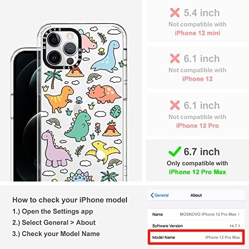 Mosnovo Kompatibilan sa iPhone 12 Pro Max Case, [BuffeTech 6.6 Ft Drop Impact] [Anti Off Off Tech] Clear TPU BUMPER TELEFON TELEFON CASE S CuteOd Joyful Dinosaur dizajniran za iPhone 12 Pro Max 6.7