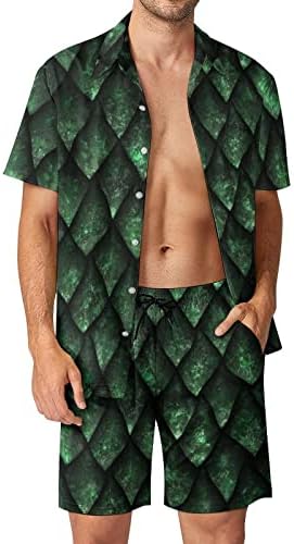 Weedkeycat Green Dragon Share muške odjeće za plažu od 2 komada Havajski gumb dolje majica kratkih rukava i kratkih rukava