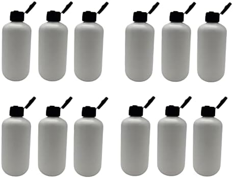 Prirodne farme 8 oz bijelih bostonskih plastičnih boca -12 Pakovanje Prazno punjenje boca - BPA Besplatno - esencijalna ulja - aromaterapija | Crna Flip Top Snap Cape - izrađena u SAD-u