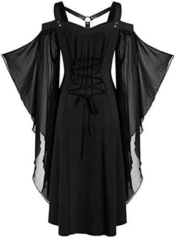 Halloween rukav solidan plus Cross ženske veličine Harajuku gotic Criss Cool Lace Insert Vintage jesenske haljine za žensku haljinu
