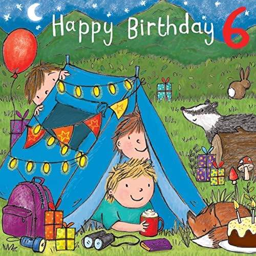Twizler 6. rođendanska kartica Boy Camping - Godine 6 Rođendanska karta - Dječačka rođendanska karta 6 - Sretna rođendana četverokutna