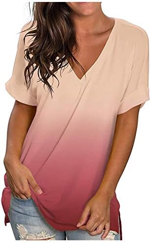 Kratki vrhovi rukav ženska labava gradijentna modna majica casual v-izrez bijela pamučna majica s dugim rukavima žene