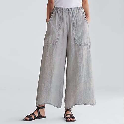 Chgbmok posteljine za žene Ležerne prilike elastične struke Lounge hlače široke noge Palazzo hlače retro pune boje pantalone sa džepovima