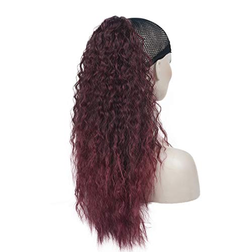 Wiginway 24 Inch long Wave Ponytail Extension Magic Paste waving Synthetic Wrap Around Ponytail Black Hairpiece for Women