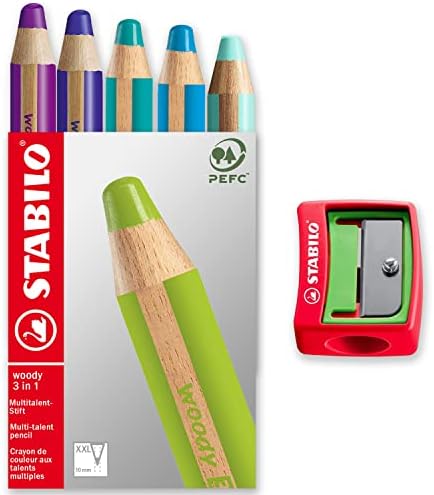 Stabilo Višenatentovana olovka Woody 3-in-1 - kutija za plave tonove od 5 - ljubičasta, ultramarin, plava, cijan plava i tirkizna