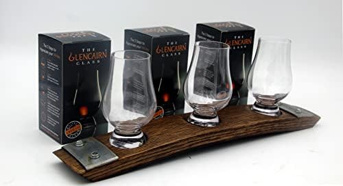 Barrel-Art Barrel lamele Premium 3 Glass Whisky poslužavnik za letenje sa Glencairn čašama, Dark Walnut