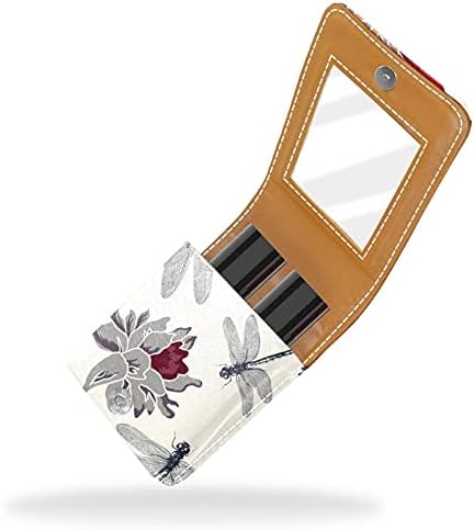 Ruž za usne slučaj sa ogledalom Dragonfly & cvijet sjaj za usne Holder prijenosni ruž za usne Storage Box travel Makeup Bag Mini kožna