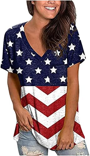 NaRHbrg američka zastava T Shirt žene kratki rukav V-izrez majice SAD Star Stripes Četvrti jul Tee Shirts labave Casual bluze