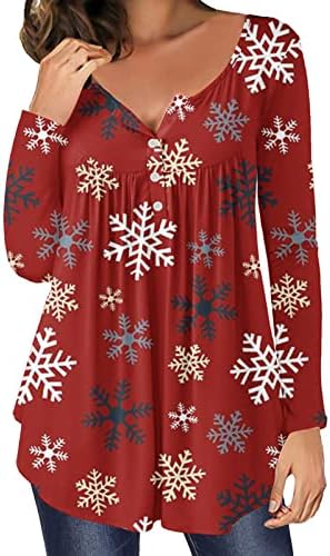 GATXVG HENRY majica Henry za žensku V-izrez Tunic Top Casual Labavi bluza Božićni praznici Pulover majice