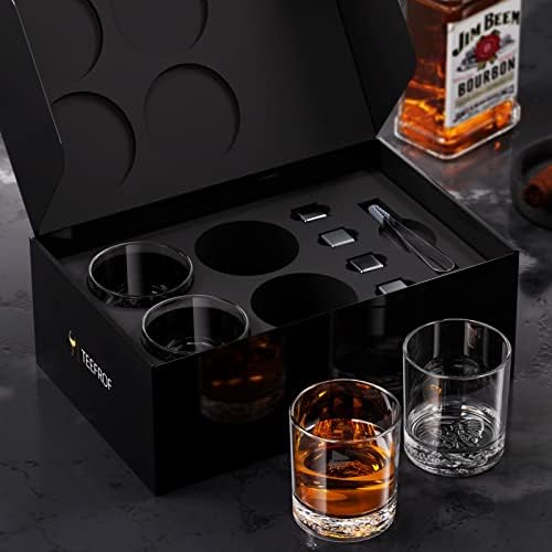 Teefrof Whisky naočare Old Fashioned naočare Set 4, 10 oz Bourbon stakla sa 8 Whisky kamenje & Poklon kutija, kamenje naočare uklesan