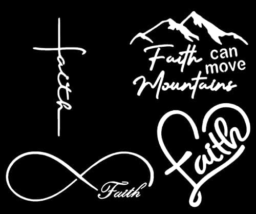 Vjera naljepnice 4 pakovanje: Faith Cross, vjera ljubav, beskonačnost, vjera može premjestiti planinu