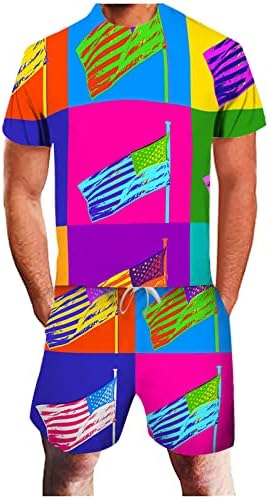 IOPQO Big Muns Jogging odijela Neovisnost 3D Muška zastava Štampanje Sport American Suit Day Ljetni muškarci Suits & Slim Fit za muškarce