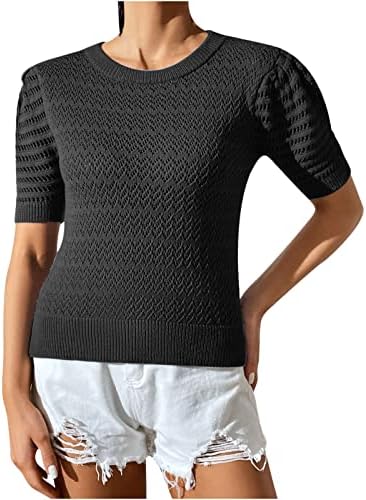Ženski puffni džemperi kratkih rukava vrhovi opruge mekani vrat pleteni džemper od pune boje bluza