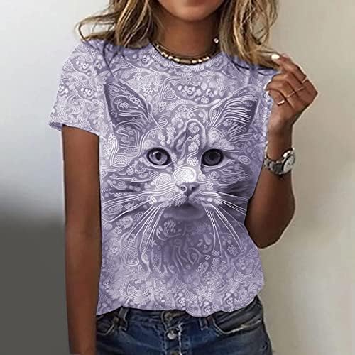 Teen Girls s kratkim rukavima majice CAT grafički vrhovi Thirs za žene Crewneck Kawaii Jesen Summer Košulje 2023 Odjeća