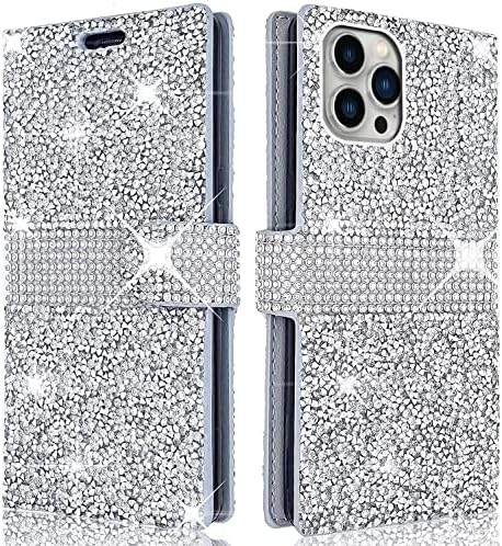 Pinycase Bling rhinestone novčanik slučaj za iPhone 14 PRO MAX Luxury Glitter Diamond Sparkle Crystal Flip štand kartica Slot djevojka