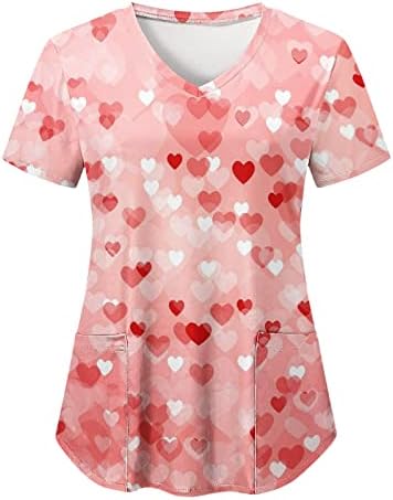 Medicinske uniforme za žene Plus Size kratki rukav Y-izrez Love Heart Print medicinska radna odjeća udobne majice sa džepovima