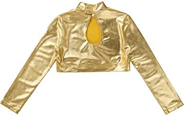 Jugaoge Kid Girls Actitetweward dugi rukav gornji sjajni majica Modern Jazz Hip Hop Street Dance Dancewear Gold 6 godina