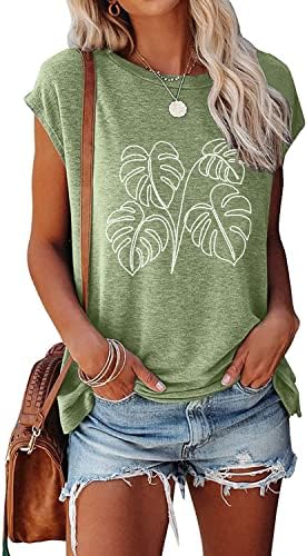 ASTANFY ženske majice biljni list grafički Tees Crewneck ljetni vrhovi Meki Casual kratki rukav Print tunike