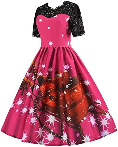 Ženske Vintage 1950-ove koktel haljine Božić kratki rukav Funny štampani Holiday Swing Party Dress Flare Dress For Woman